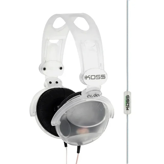 Koss CL-20i Full-Size On-Ear Headphones with In-Line Microphone and Remote, Retro Style, Clear, 197823